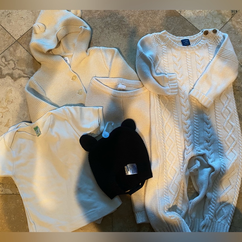 Baby gap knit teddy bear sweater & pants long John onesie organic tee kn…